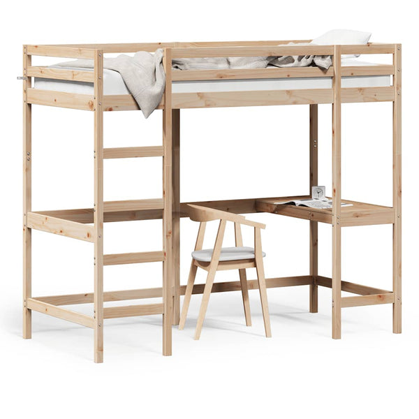 Hochbett mit Schreibtisch 90x190 cm Kiefer Massivholz