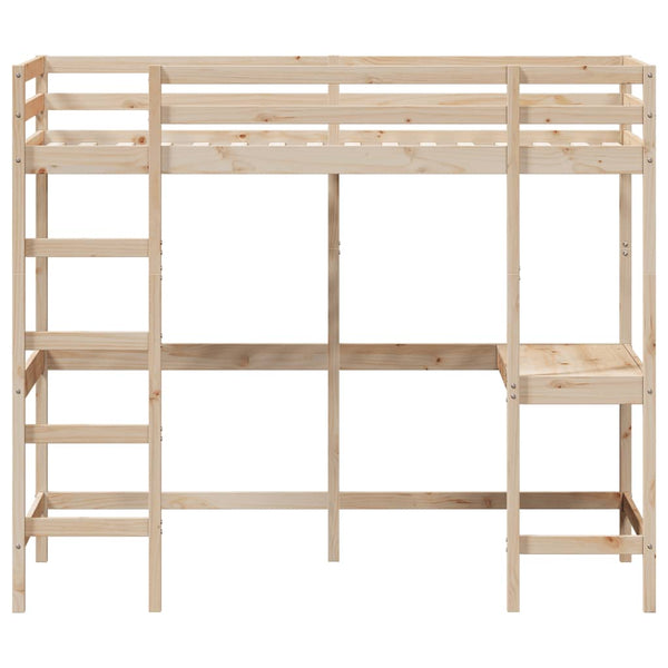 Hochbett mit Schreibtisch 90x190 cm Kiefer Massivholz
