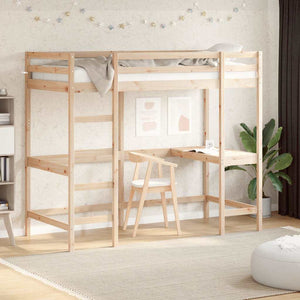 Hochbett mit Schreibtisch 90x190 cm Kiefer Massivholz