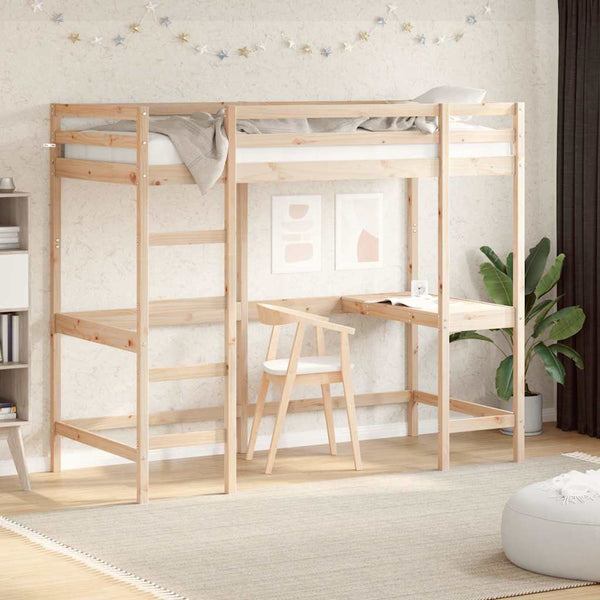Hochbett mit Schreibtisch 90x190 cm Kiefer Massivholz
