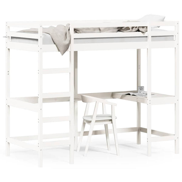 Hochbett mit Schreibtisch Weiß 90x190 cm Kiefer