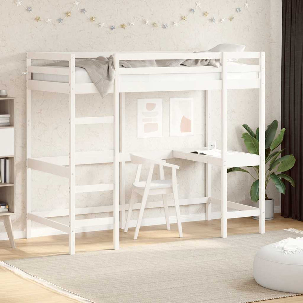 Hochbett mit Schreibtisch Weiß 90x190 cm Kiefer