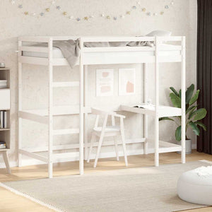 Hochbett mit Schreibtisch Weiß 90x190 cm Kiefer