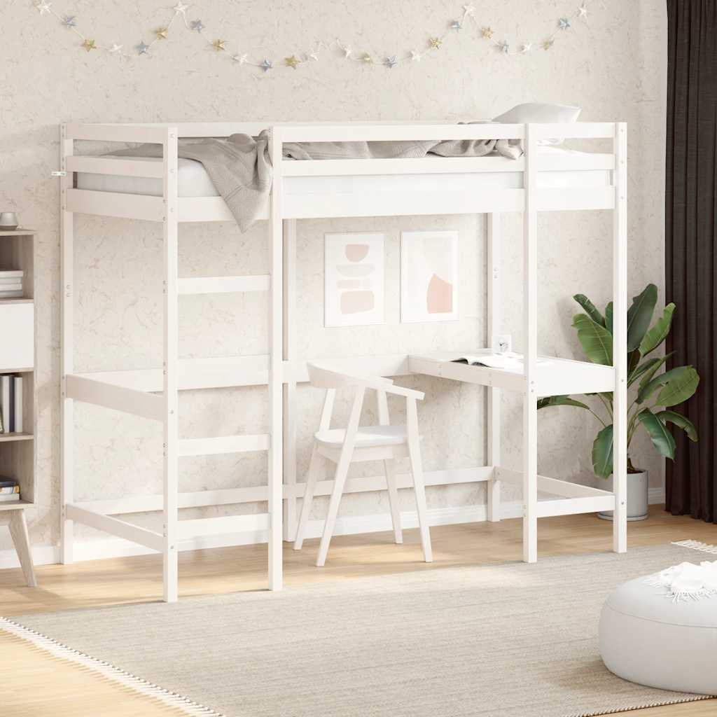Hochbett mit Schreibtisch Weiß 90x190 cm Kiefer