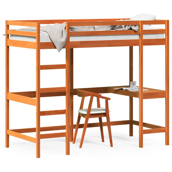 Hochbett mit Schreibtisch 90x190 cm Kiefer Massivholz
