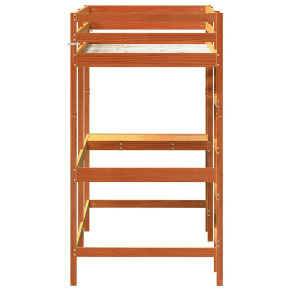 Hochbett mit Schreibtisch 90x190 cm Kiefer Massivholz