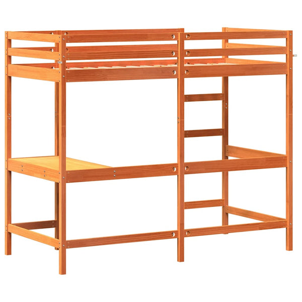 Hochbett mit Schreibtisch 90x190 cm Kiefer Massivholz