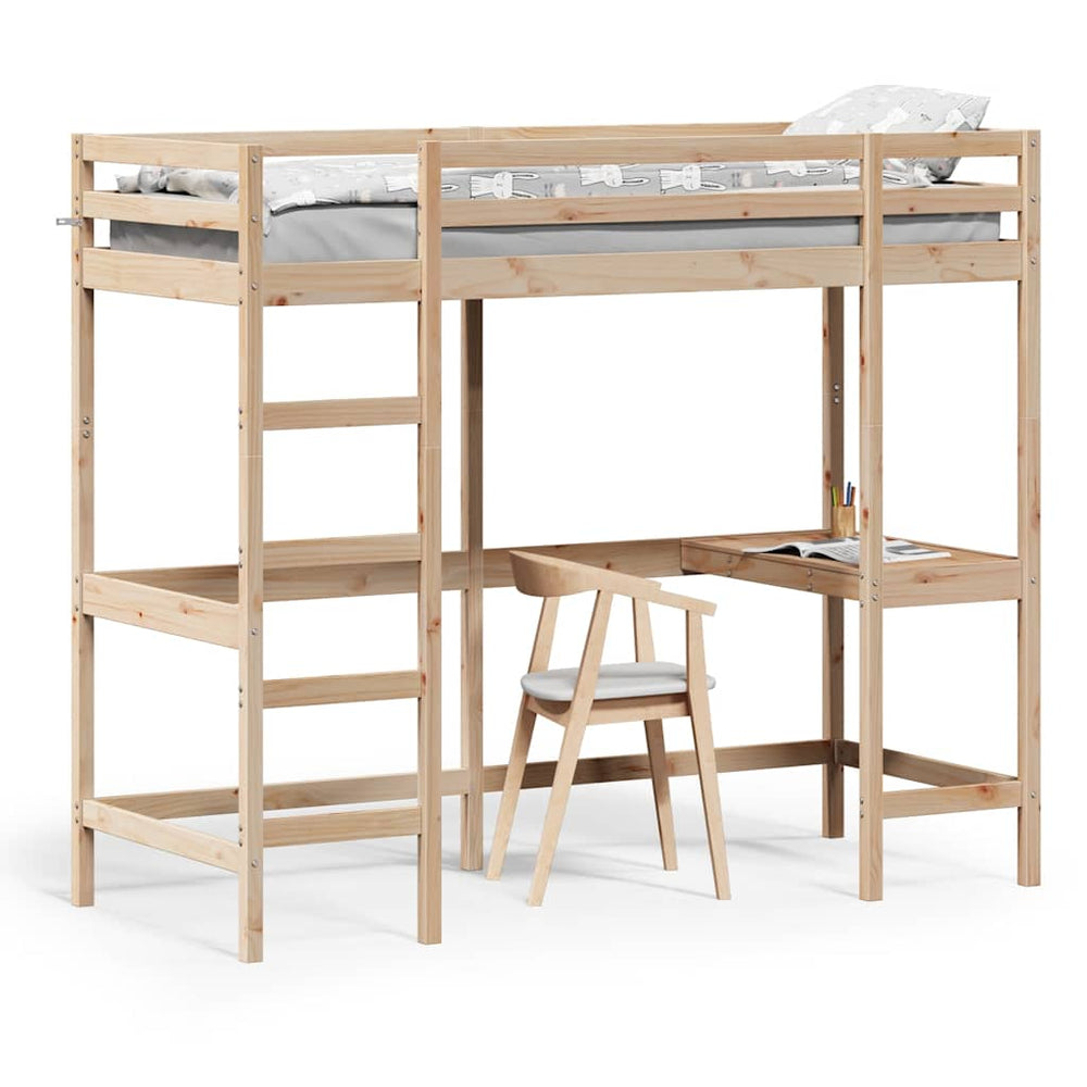 Hochbett mit Schreibtisch 75x190 Kiefer Massivholz
