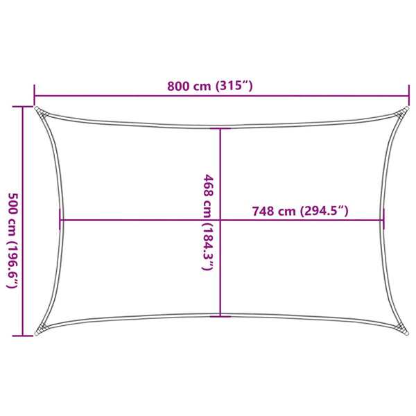 Hellgraues Sonnensegel 8x5 m aus Polyester Oxford