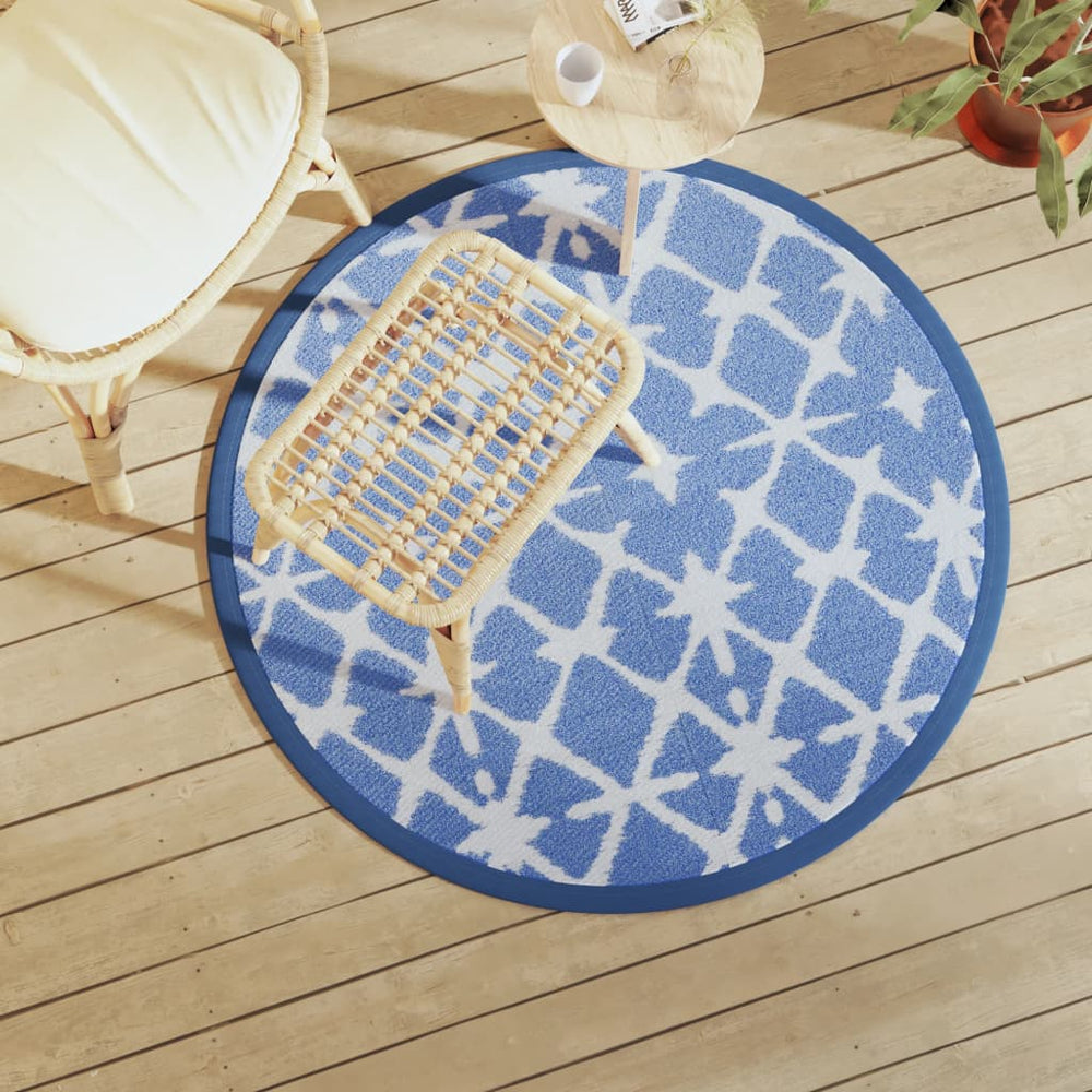 Blau-Weißer Outdoor-Teppich ARAKIL Ø120cm