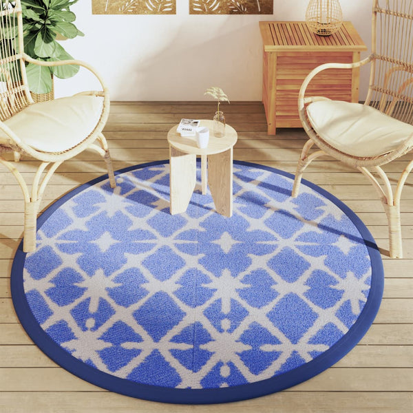 Blau-Weißer Outdoor-Teppich Ø160cm