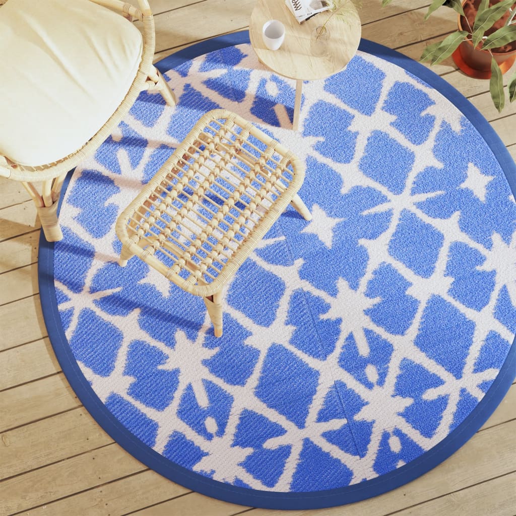 Blau-Weißer Outdoor-Teppich Ø160cm
