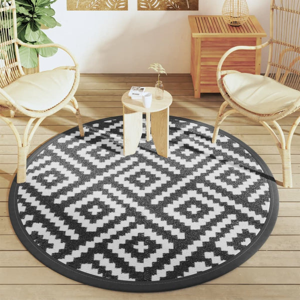 Outdoor Teppich ARAKIL Weiß/Schwarz Ø160cm