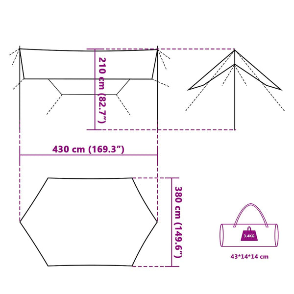 Wasserdichte Campingplane - 430x380x210 cm Blau