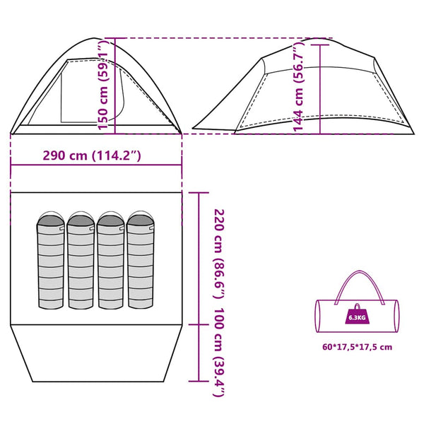 Wasserdichtes Kuppelzelt für 4 Personen