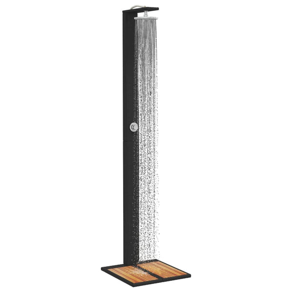 Schwarze Gartendusche mit Poly Rattan & Akazienholz
