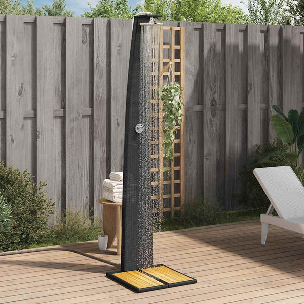 Gartendusche Schwarz Poly Rattan Akazienholz