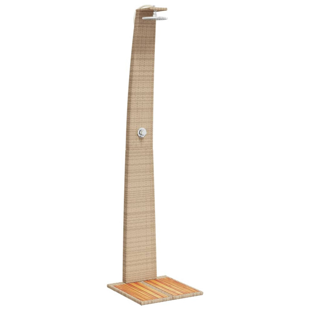 Beige Gartendusche mit Poly Rattan & Akazienholz