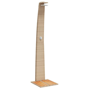 Beige Gartendusche mit Poly Rattan & Akazienholz