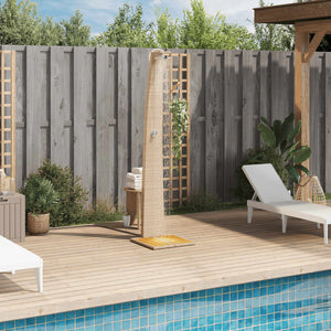 Beige Gartendusche mit Poly Rattan & Akazienholz