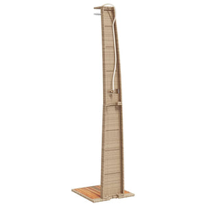 Beige Gartendusche mit Poly Rattan & Akazienholz