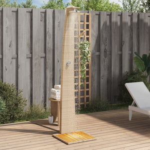 Beige Gartendusche mit Poly Rattan & Akazienholz