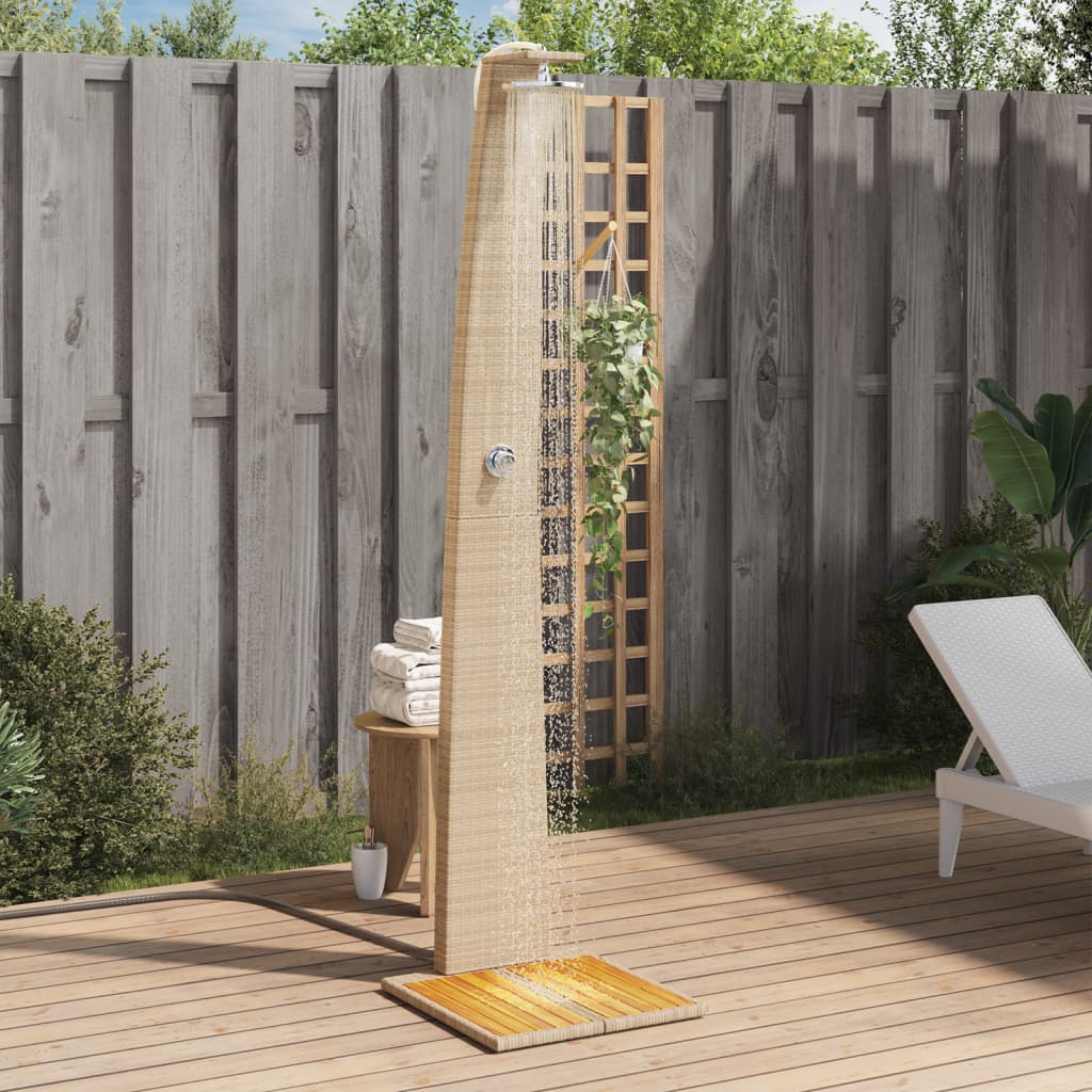 Beige Gartendusche mit Poly Rattan & Akazienholz