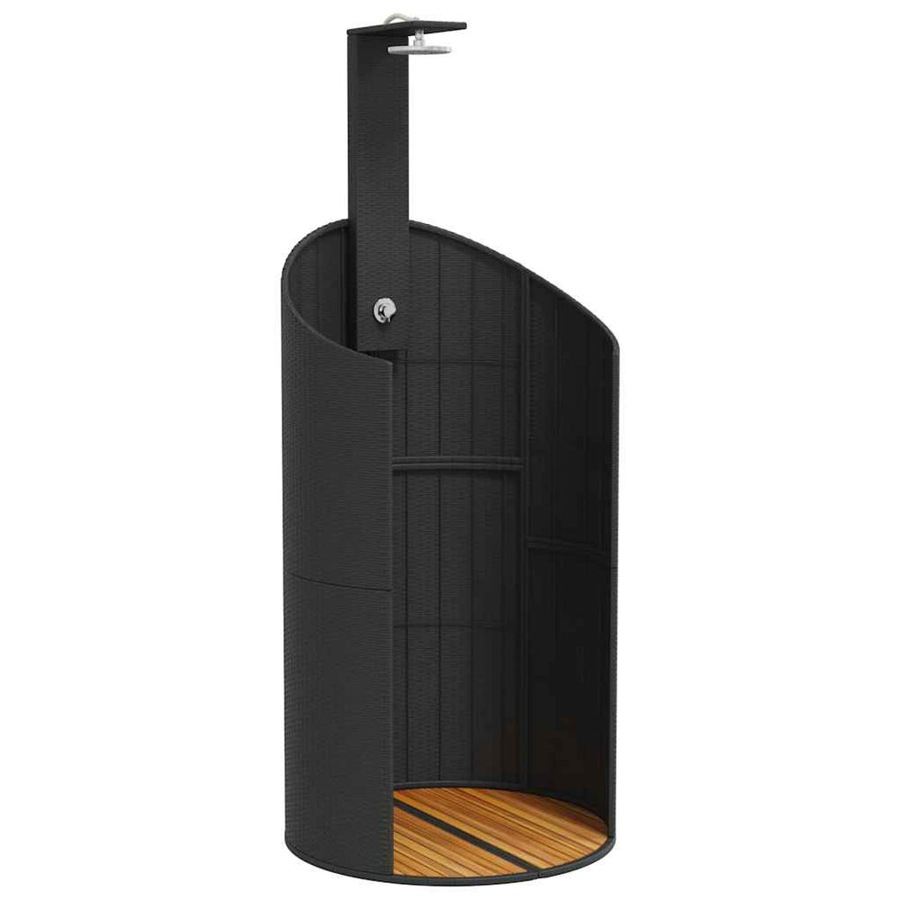 Schwarze Gartendusche aus Poly Rattan & Akazienholz