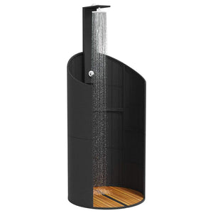 Schwarze Gartendusche aus Poly Rattan & Akazienholz