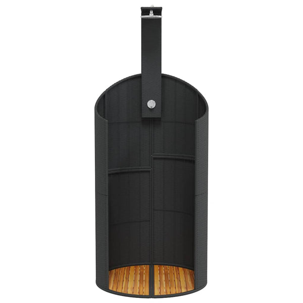 Schwarze Gartendusche aus Poly Rattan & Akazienholz