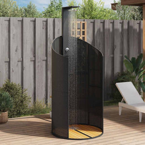 Schwarze Gartendusche aus Poly Rattan & Akazienholz