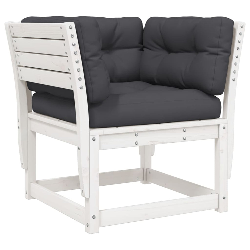 vidaXL Garden Sofa with Armrests and Cushions White Solid Pine Wood