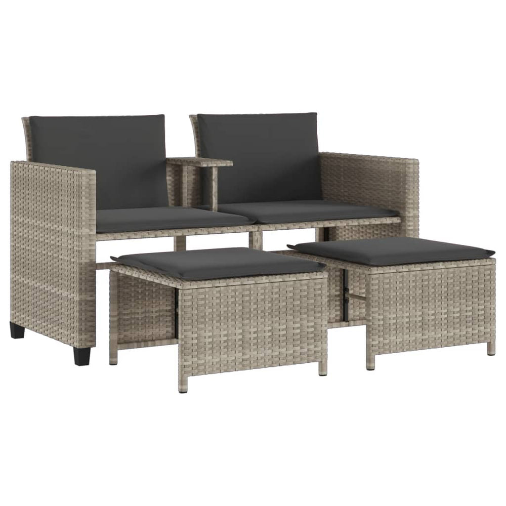 2-Sitzer Gartensofa mit Tisch & Hockern Hellgrau