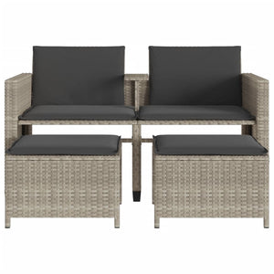 vidaXL 2-Seater Garden Sofa with Table and Stools Light Grey Poly Rattan