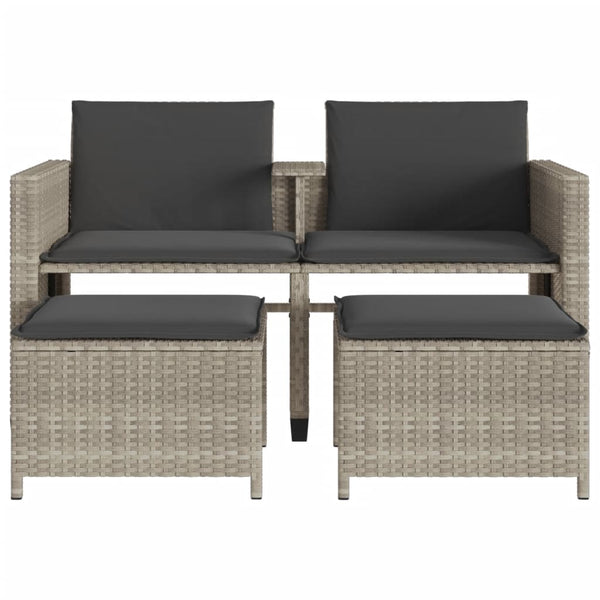 vidaXL 2-Seater Garden Sofa with Table and Stools Light Grey Poly Rattan