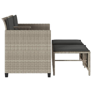 vidaXL 2-Seater Garden Sofa with Table and Stools Light Grey Poly Rattan