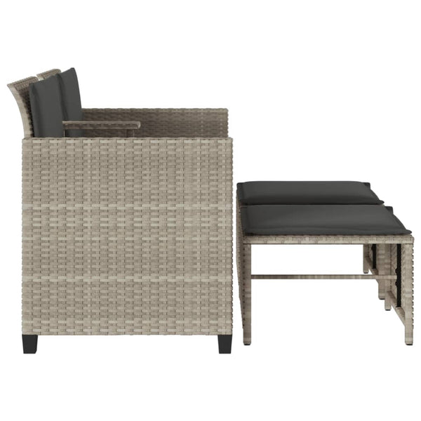 vidaXL 2-Seater Garden Sofa with Table and Stools Light Grey Poly Rattan