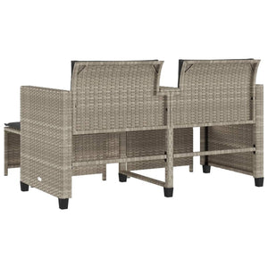 vidaXL 2-Seater Garden Sofa with Table and Stools Light Grey Poly Rattan