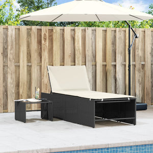 Modulare Sonnenliegen mit Tisch, Poly Rattan Schwarz, 2er-Set