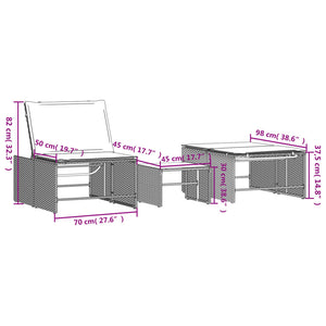 Modulare Sonnenliegen mit Tisch, Poly Rattan Schwarz, 2er-Set