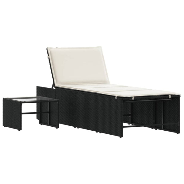 Modulare Sonnenliegen mit Tisch, Poly Rattan Schwarz, 2er-Set