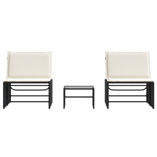 Modulare Sonnenliegen mit Tisch, Poly Rattan Schwarz, 2er-Set