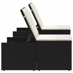 Modulare Sonnenliegen mit Tisch, Poly Rattan Schwarz, 2er-Set