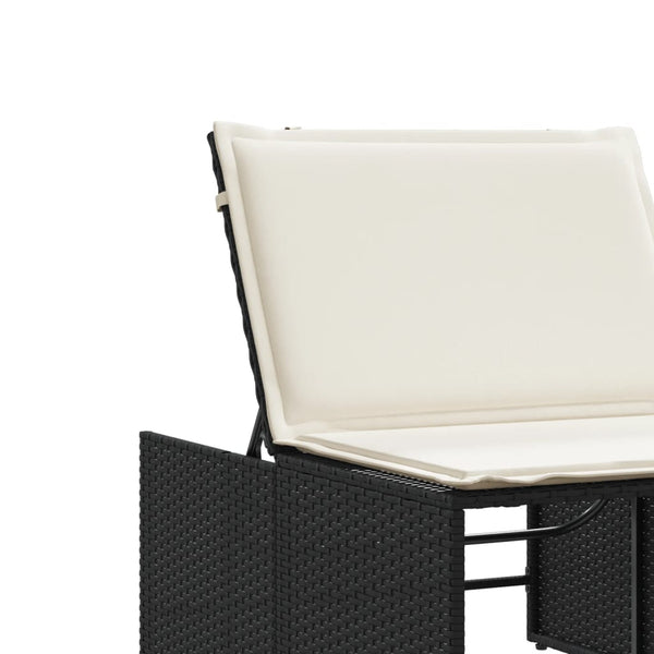 Modulare Sonnenliegen mit Tisch, Poly Rattan Schwarz, 2er-Set