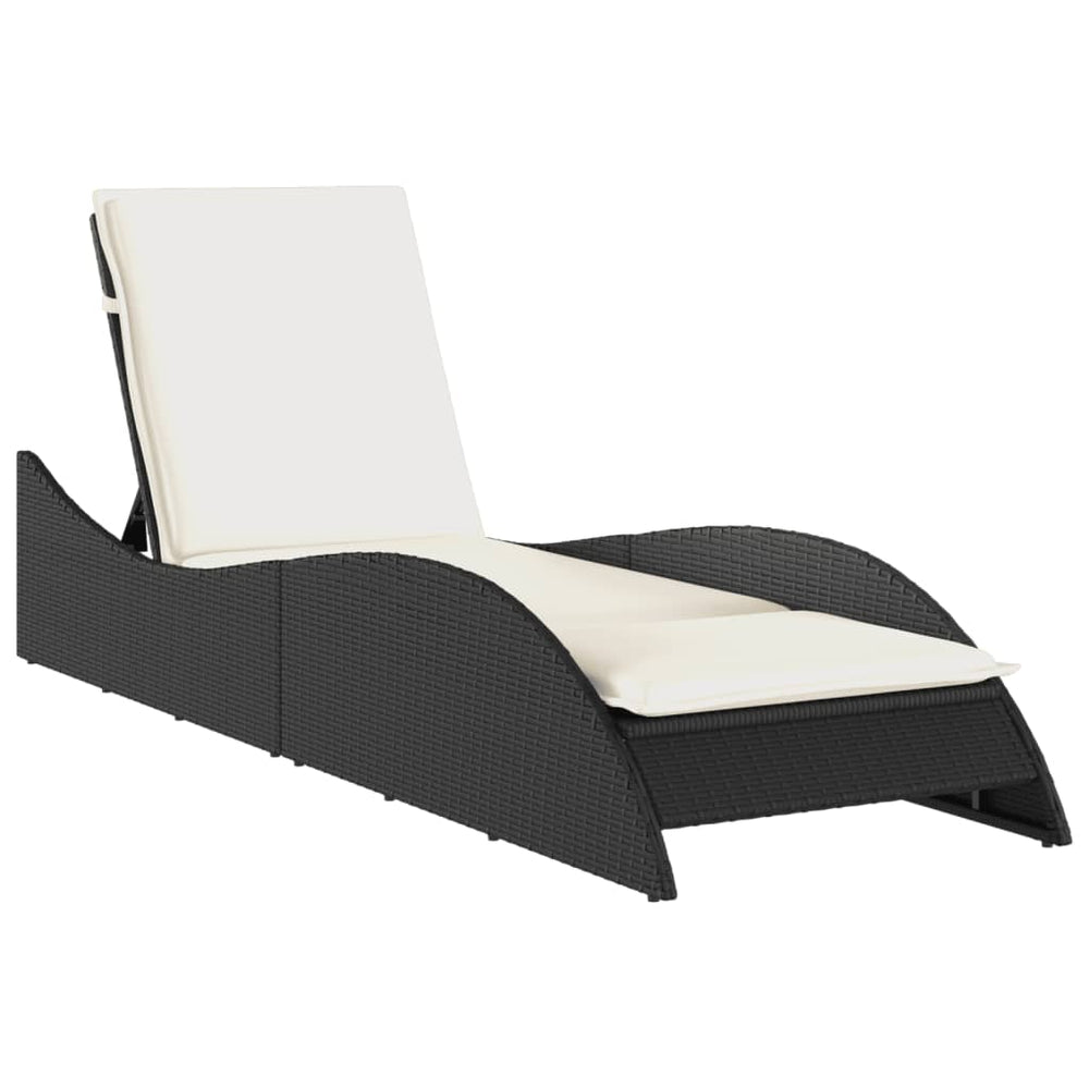 Schwarze Poly Rattan Sonnenliege mit Auflage