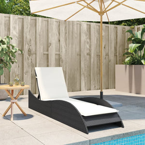 Schwarze Poly Rattan Sonnenliege mit Auflage