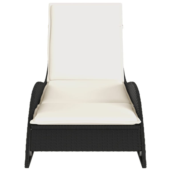 Schwarze Poly Rattan Sonnenliege mit Auflage