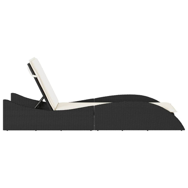 Schwarze Poly Rattan Sonnenliege mit Auflage