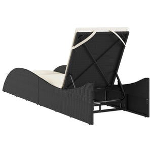 Schwarze Poly Rattan Sonnenliege mit Auflage