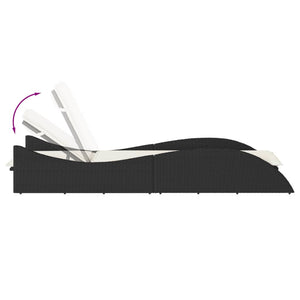 Schwarze Poly Rattan Sonnenliege mit Auflage